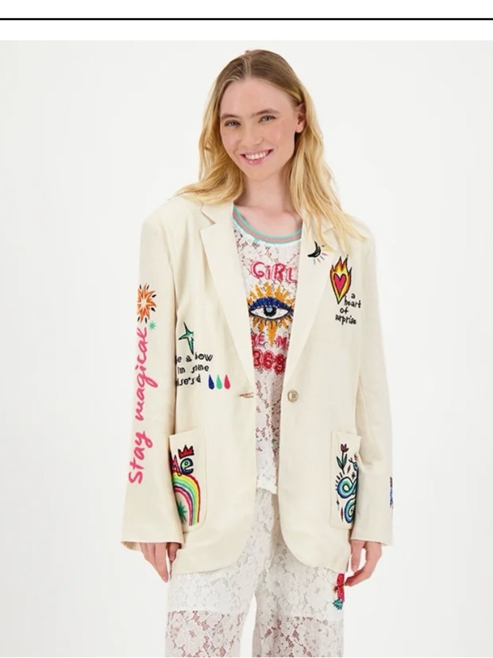 ME369 Freya Enlightenment Embroidered Linen Blazer Jacket XS - Picture 1 of 15